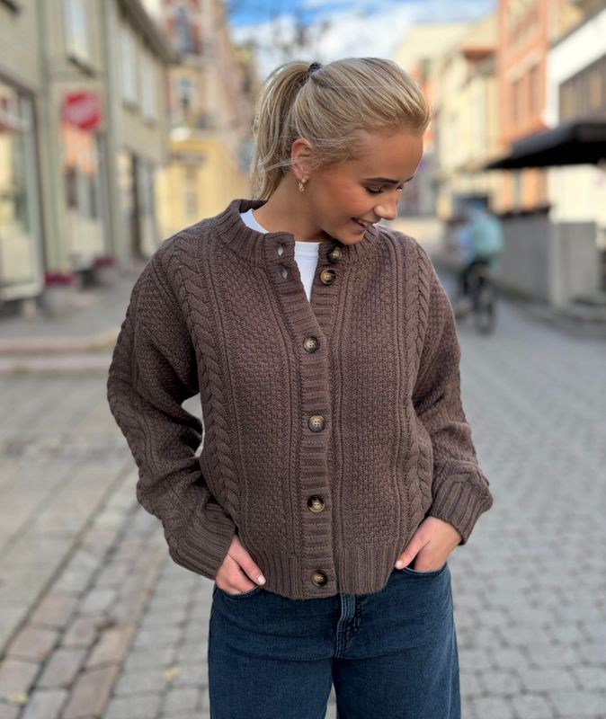 Heather Knit Cardigan Dark Dun