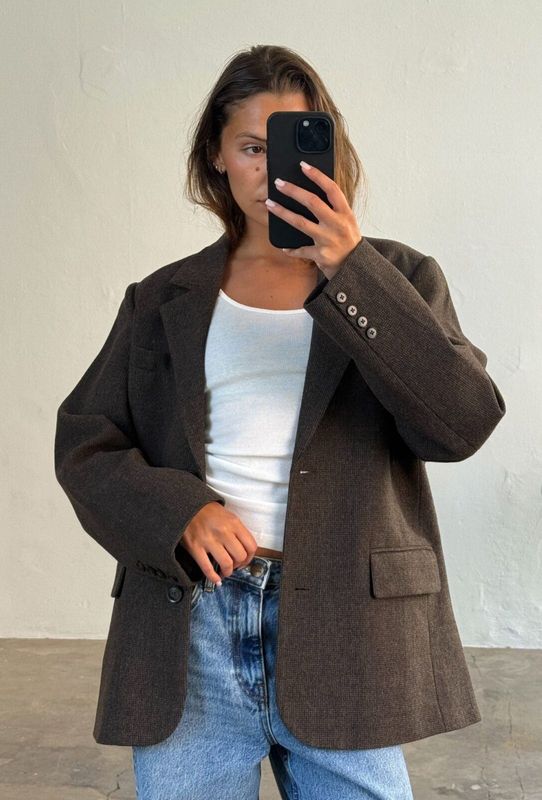 Solvej Blazer Brown Houndstooth